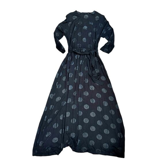 Belissa Black on Black Polkadot Maxi Dress Fit And Flare Vintage Small - Picture 1 of 6